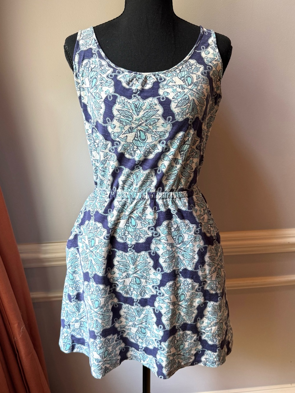 Lilly Pulitzer Sleeveless Pocket Dress Small Blue Aqua Print Resort Coastal